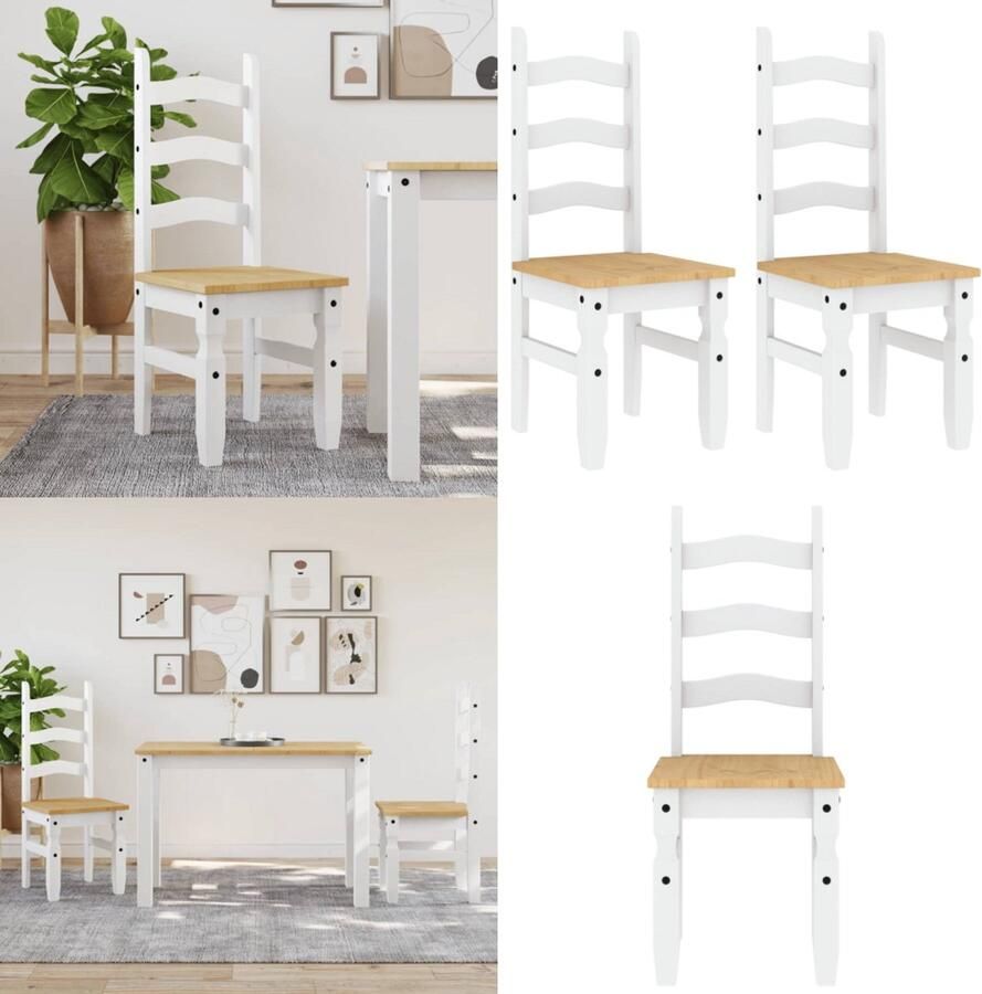 VidaXL Eetkamerstoelen 2 st Corona 42x47x107 cm grenenhout wit Eetkamerstoel Eetkamerstoelen Eetkamerstoel Stoel