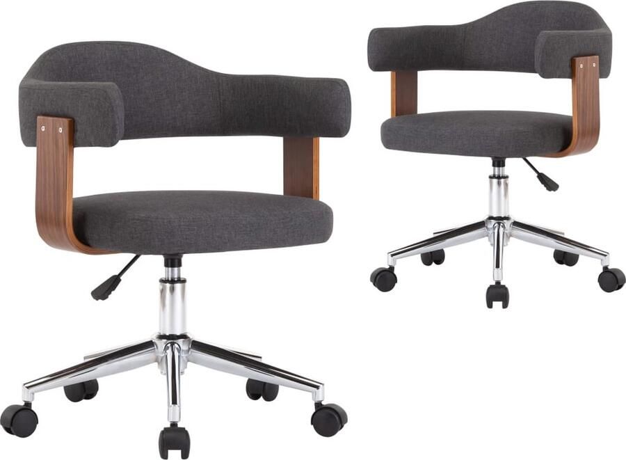 VidaXL -Eetkamerstoelen-2-st-draaibaar-gebogen-hout-en-stof-grijs - Foto 5