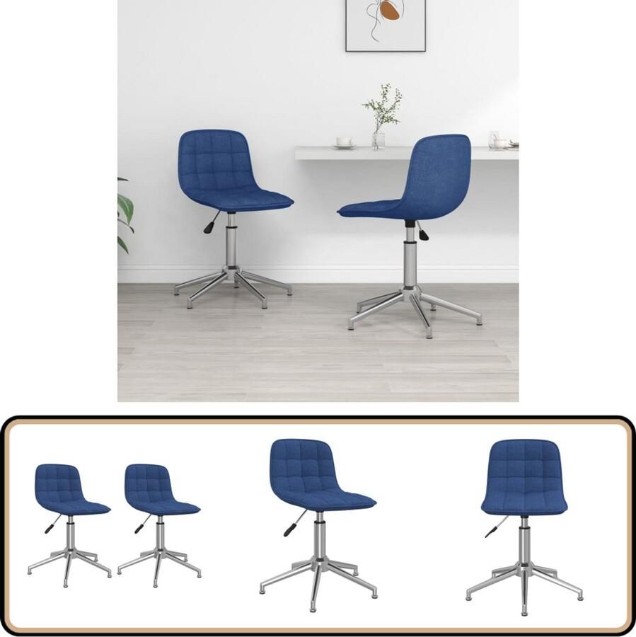 VidaXL -Eetkamerstoelen-2-st-draaibaar-stof-blauw - Foto 2