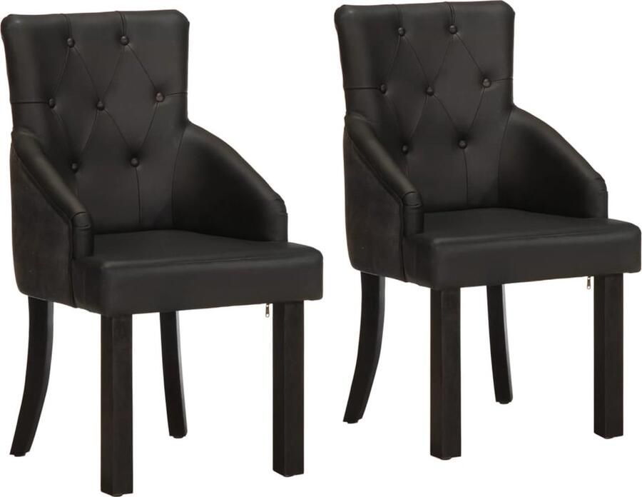 VidaXL Eetkamerstoelen Echt Geitenleer Set van 2 Eetkamerstoelen Leren Stoelen Zwarte Stoelen Design Stoelen Vintage Meubels Salon Meubilair Mangoholzen Stoelen Luxe Stoelen Comfort Stoelen - Foto 2