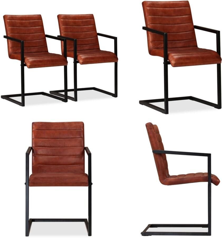 VidaXL Eetkamerstoelen 2 st echt leer bruin Eetstoel Eetstoelen Stoel Stoelen