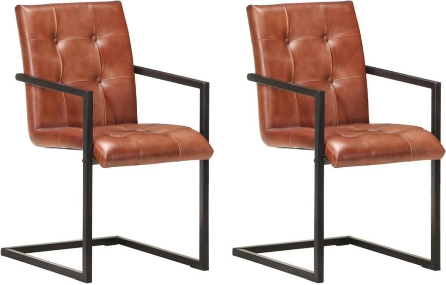 VidaXL Eetkamerstoelen 2 st Echt leer Bruin Retro Eetkamerstoel Lederen Eetkamerstoel Bruine Kleur Comfortabele Eetkamerstoel Vintage Eetkamerstoel
