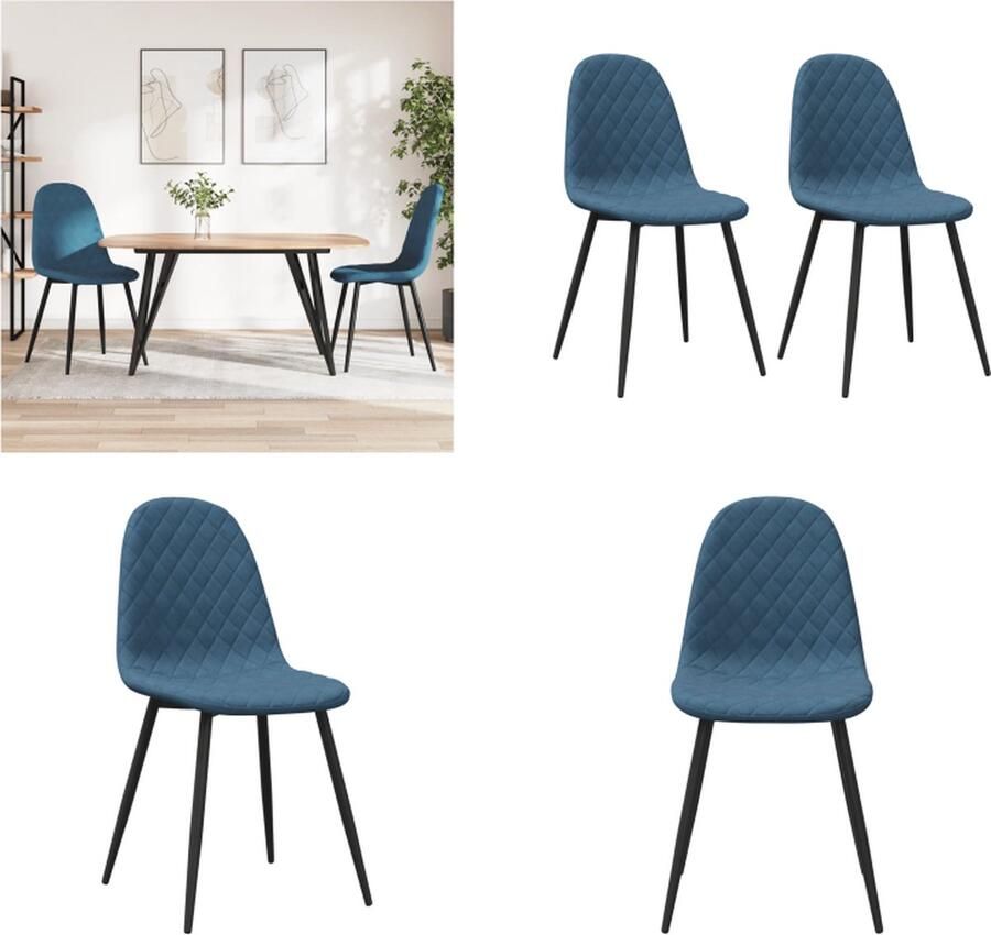 VidaXL -Eetkamerstoelen-2-st-fluweel-blauw - Foto 3