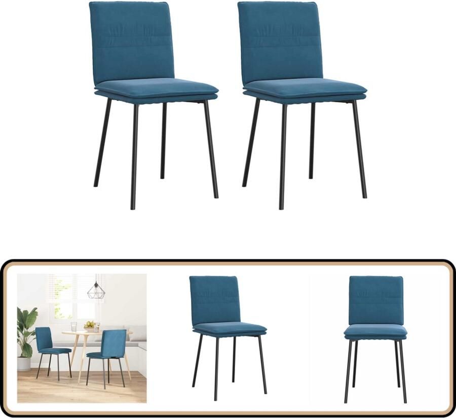 VidaXL Eetkamerstoelen 2 st Fluweel Blauw Eettafelstoel Eetkamerstoel Velours Stoel Blauwe Stoel Comfortabele Stoel