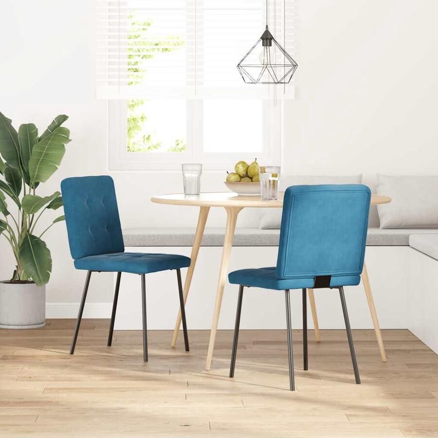 VidaXL Eetkamerstoelen 2 st fluweel blauw Eettafelstoel Eetkamerstoel Velours Stoel Moderne Stoel Luxe Stoel