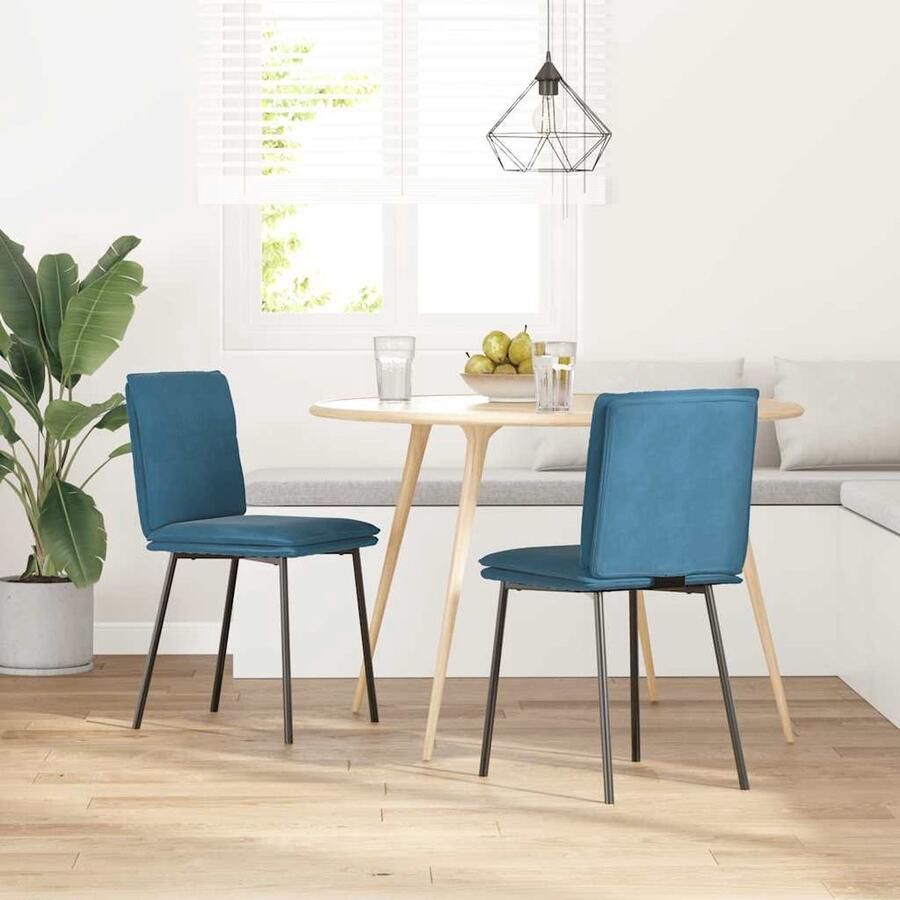 VidaXL Eetkamerstoelen 2 st Fluweel Blauw Eettafelstoel Eetkamerstoel Velours Stoel Blauwe Stoel Comfortabele Stoel - Foto 2