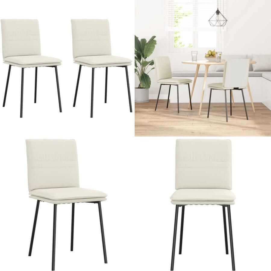 VidaXL Eetkamerstoelen 2 st fluweel crèmekleurig Eetkamerstoel Eetkamerstoelen Dinerstoel Stoel