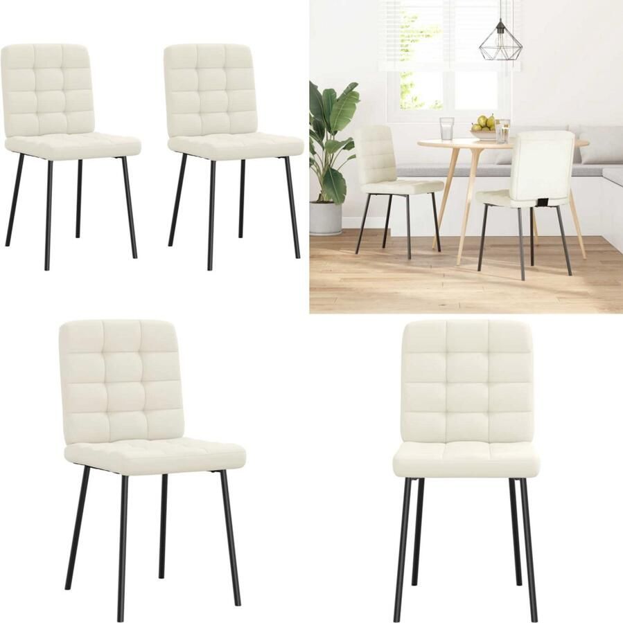 VidaXL Eetkamerstoelen 2 st fluweel crèmekleurig Eetkamerstoel Eetkamerstoelen Dinerstoel Stoel
