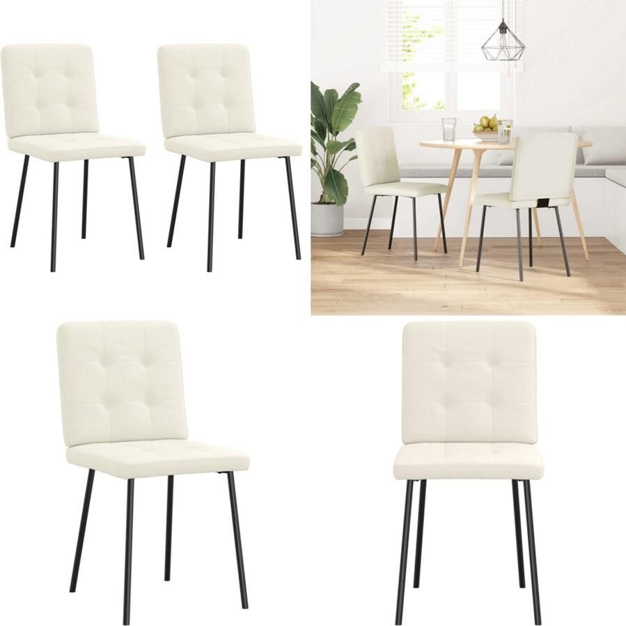 VidaXL Eetkamerstoelen 2 st fluweel crèmekleurig Eetkamerstoel Eetkamerstoelen Dinerstoel Stoel