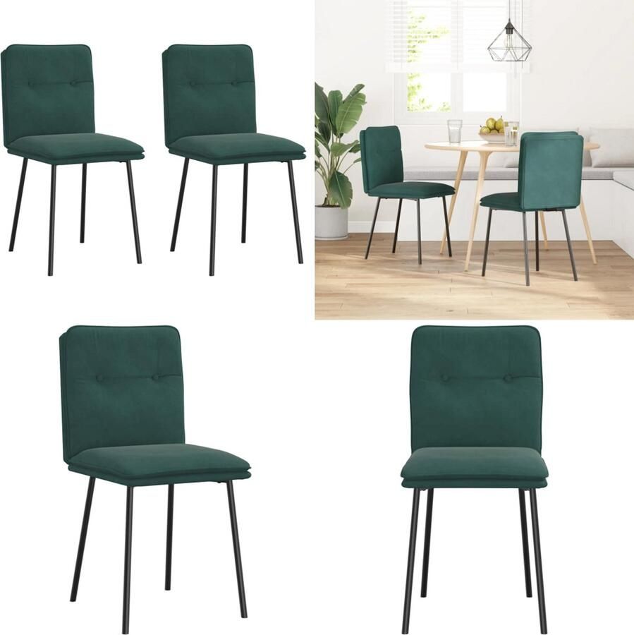 VidaXL Eetkamerstoelen 2 st fluweel donkergroen Eetkamerstoel Eetkamerstoelen Dinerstoel Stoel