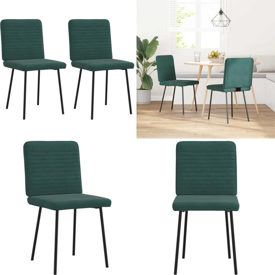 VidaXL Eetkamerstoelen 2 st fluweel donkergroen Eetkamerstoel Eetkamerstoelen Dinerstoel Stoel