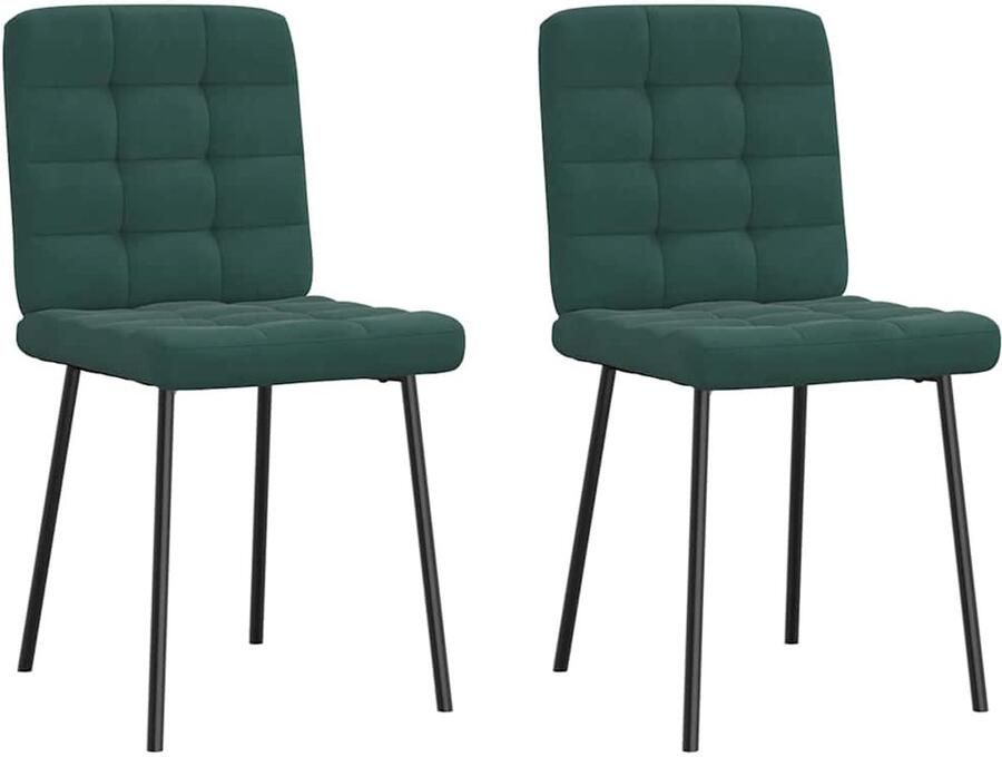 VidaXL Eetkamerstoelen 2 st Fluweel Donkergroen Eettafelstoel Eetkamerstoel Velours Stoel Donkere Stoel Moderne Stoel