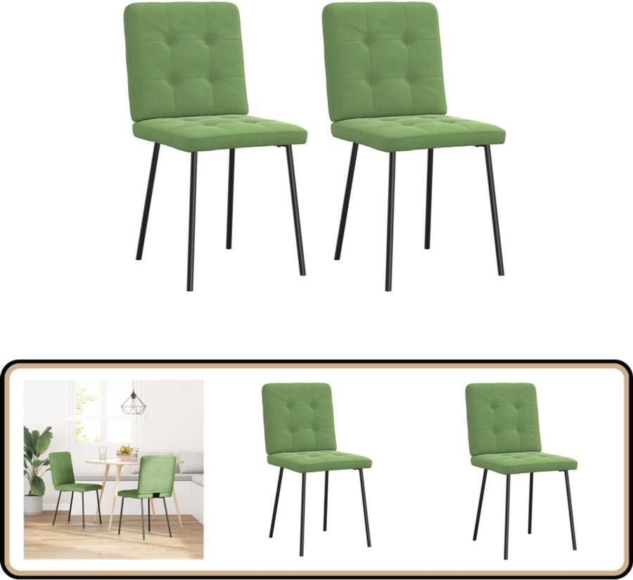 VidaXL Eetkamerstoelen 2 st Fluweel Lichtgroen Eettafelstoel Eetkamerstoel Velours Stoel Luxe Stoel Comfortabele Stoel