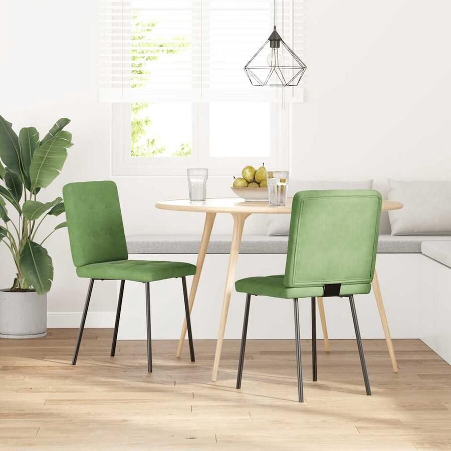 VidaXL Eetkamerstoelen 2 st Fluweel Lichtgroen Eettafelstoel Eetkamerstoel Velours Stoel Luxe Stoel Comfortabele Stoel - Foto 2