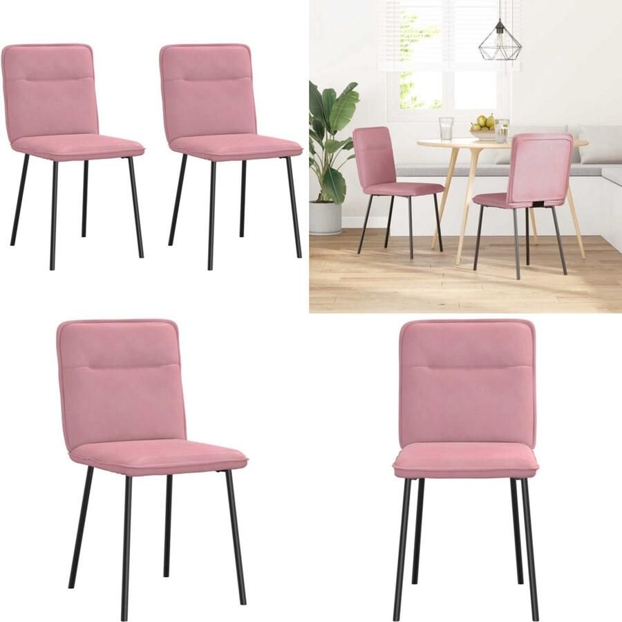 VidaXL Eetkamerstoelen 2 st fluweel roze Eetkamerstoel Eetkamerstoelen Dinerstoel Stoel