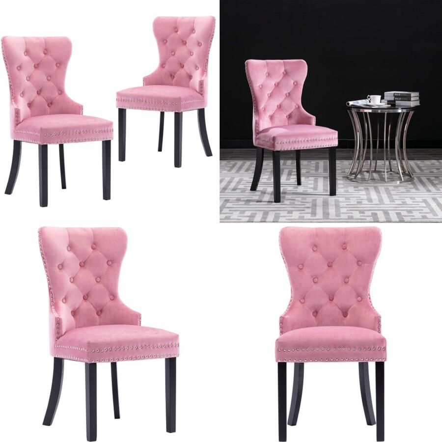 VidaXL Eetkamerstoelen 2 st fluweel roze Eetkamerstoel Eetkamerstoelen Keukenstoel Keukenstoelen