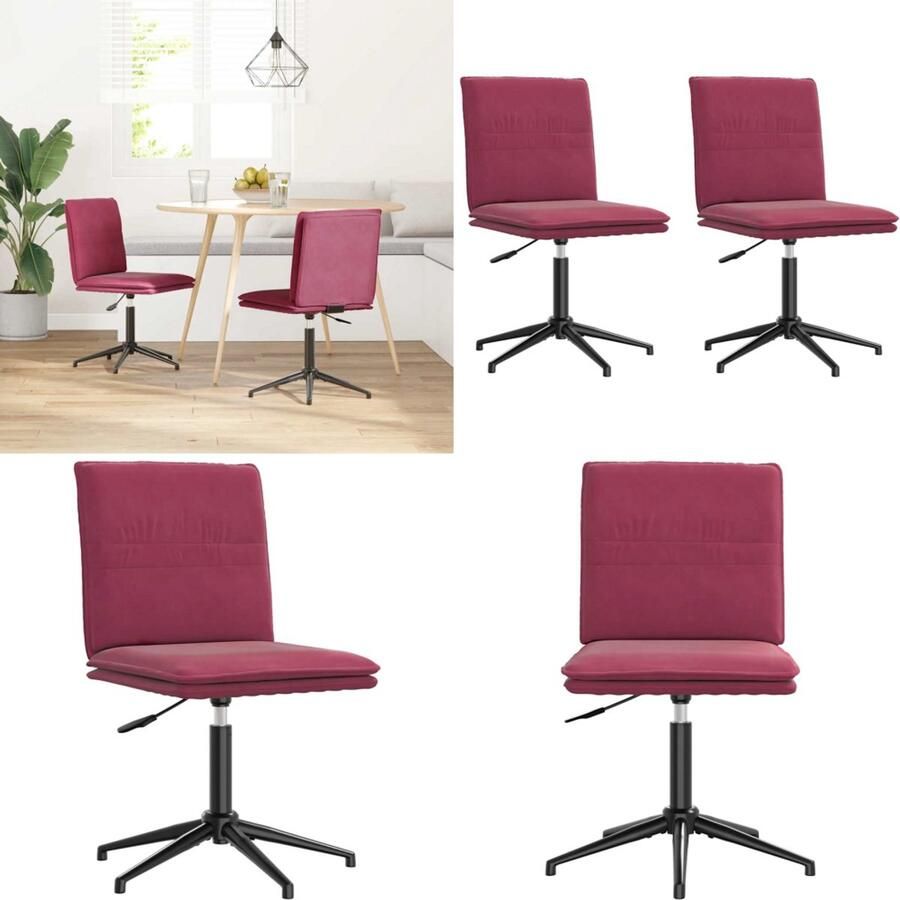 VidaXL Eetkamerstoelen 2 st fluweel wijnrood Eetkamerstoel Eetkamerstoelen Dinerstoel Stoel - Foto 2