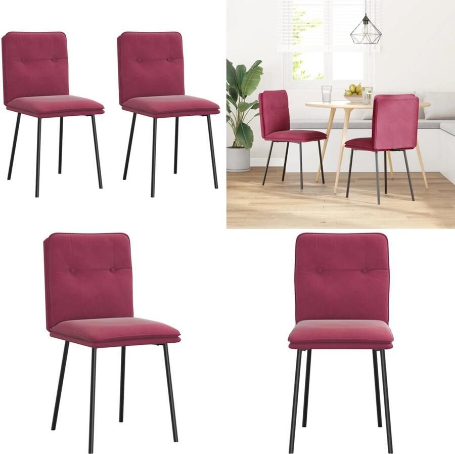 VidaXL Eetkamerstoelen 2 st fluweel wijnrood Eetkamerstoel Eetkamerstoelen Dinerstoel Stoel