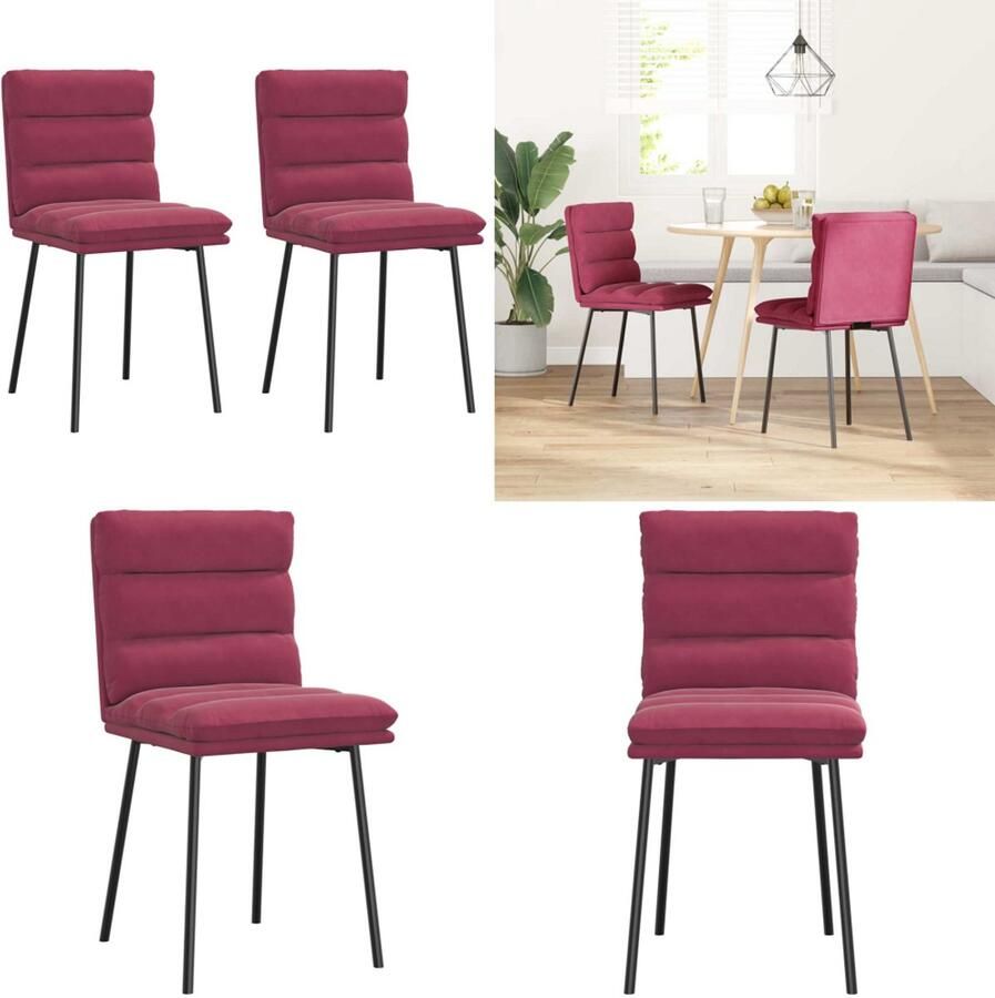 VidaXL Eetkamerstoelen 2 st fluweel wijnrood Eetkamerstoel Eetkamerstoelen Dinerstoel Stoel