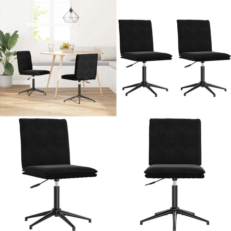 VidaXL Eetkamerstoelen 2 st fluweel zwart Eetkamerstoel Eetkamerstoelen Dinerstoel Stoel - Foto 2