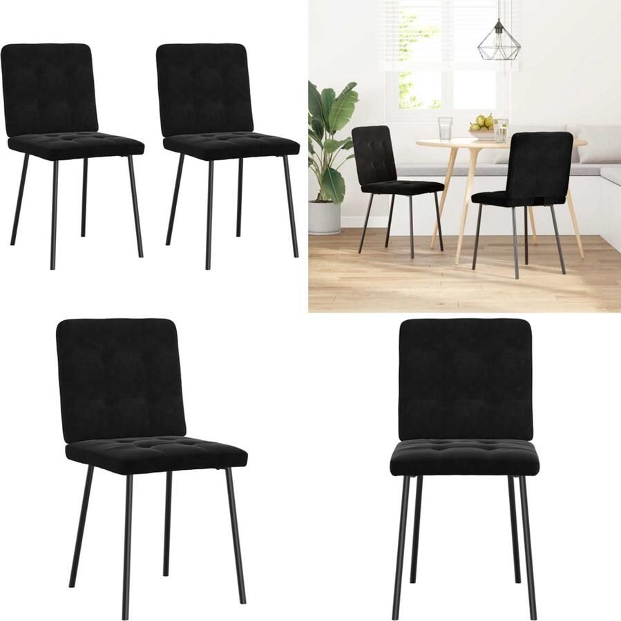 VidaXL Eetkamerstoelen 2 st fluweel zwart Eetkamerstoel Eetkamerstoelen Dinerstoel Stoel
