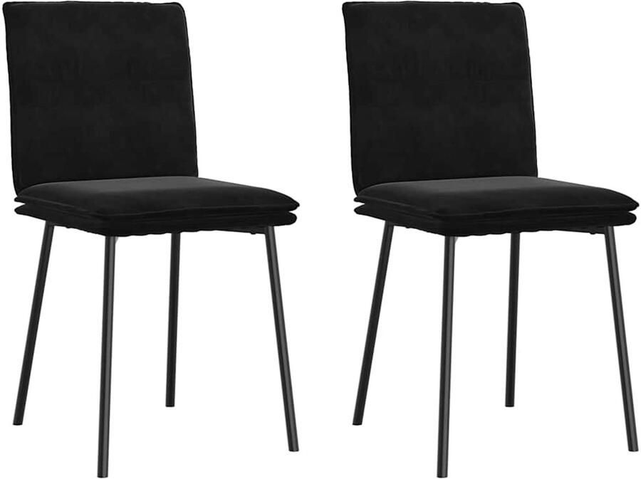 VidaXL Eetkamerstoelen Set van 2 Fluweel Zwart Eettafelstoel Eetkamerstoel Velours Stoel Zwarte Stoel Comfortabele Stoel