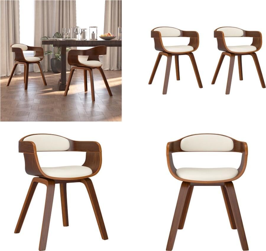 VidaXL Eetkamerstoelen 2 st gebogen hout en kunstleer crèmekleurig Eetkamerstoel Eetkamerstoelen Eetzaalstoel Eetzaalstoelen