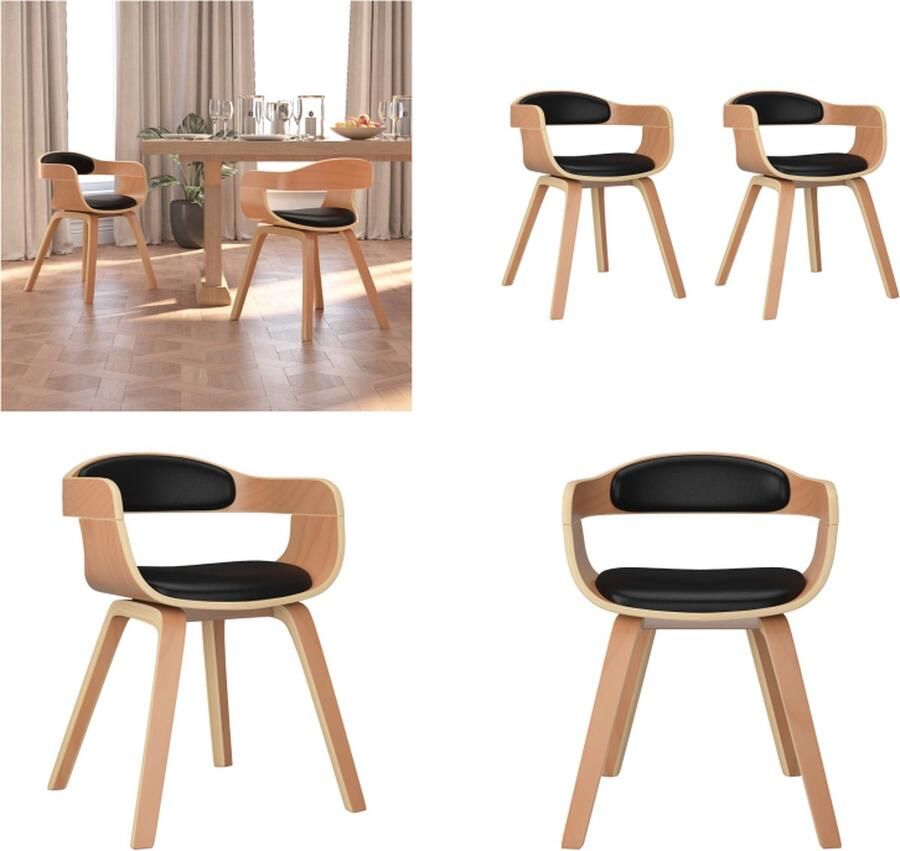 VidaXL Eetkamerstoelen 2 st gebogen hout en kunstleer zwart Eetkamerstoel Eetkamerstoelen Eetzaalstoel Eetzaalstoelen