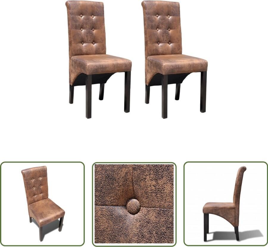 VidaXL Eetkamerstoelen 2 st Bruin Kunstleer Eettafelstoel Eetkamerstoel Salontafelstoel Bruine Fauteuil Lederlook Meubels