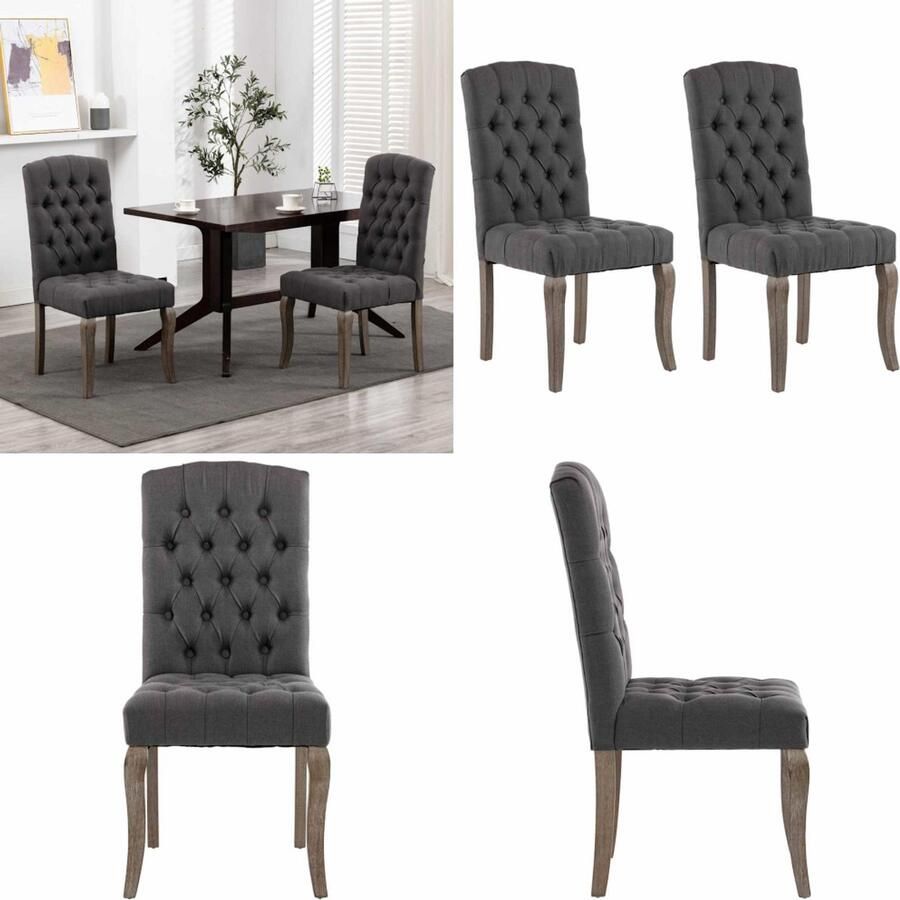 VidaXL Eetkamerstoelen 2 st linnen-look stof grijs Eetkamerstoel Eetkamerstoelen Dinerstoel Dinerstoelen
