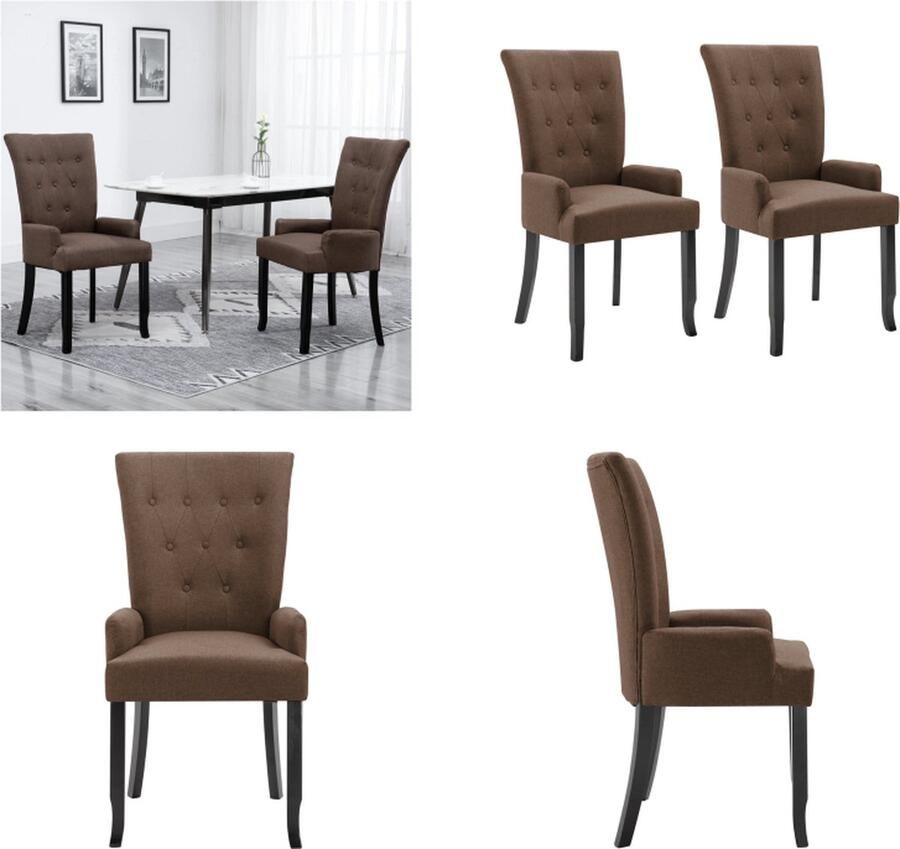 VidaXL Eetkamerstoelen 2 st met armleuningen stof bruin Eetkamerstoel Eetkamerstoelen Eetkamer Stoel Eetkamer Stoelen