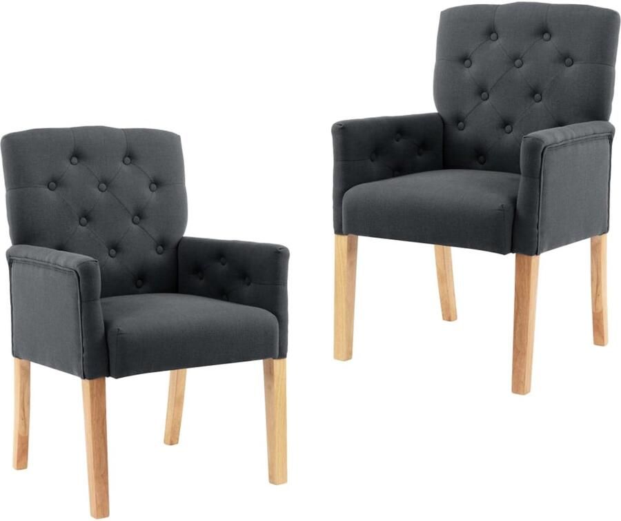 VidaXL Eetkamerstoelen Set van 2 Stof Grijs Eetkamerstoel Fauteuil Grijze Eetkamerstoel Moderne Eetkamerstoel Stijlvolle Eetkamerstoel