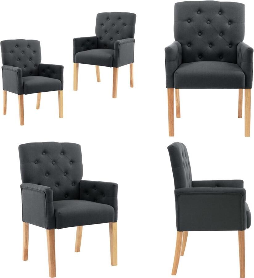 VidaXL Eetkamerstoelen 2 st met armleuningen stof grijs Eetkamerstoel Eetkamerstoelen Dinerstoel Dinerstoelen