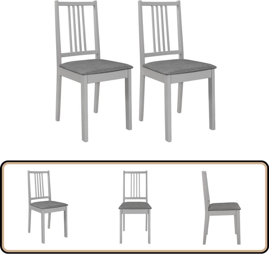 VidaXL Eetkamerstoelen 2 st met kussens Grijs Eetzalen Eetkamerstoelen Klassiek Meubilair Massief Hout Meubelen Grijze Stoelen