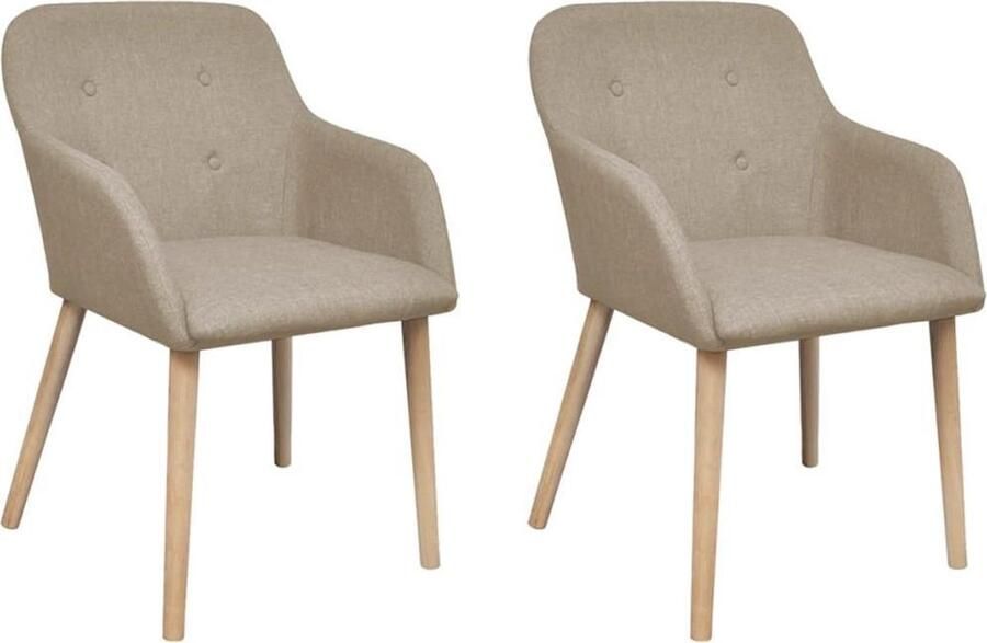 VidaXL -Eetkamerstoelen-2-st-stof-en-massief-eikenhout-beige - Foto 2