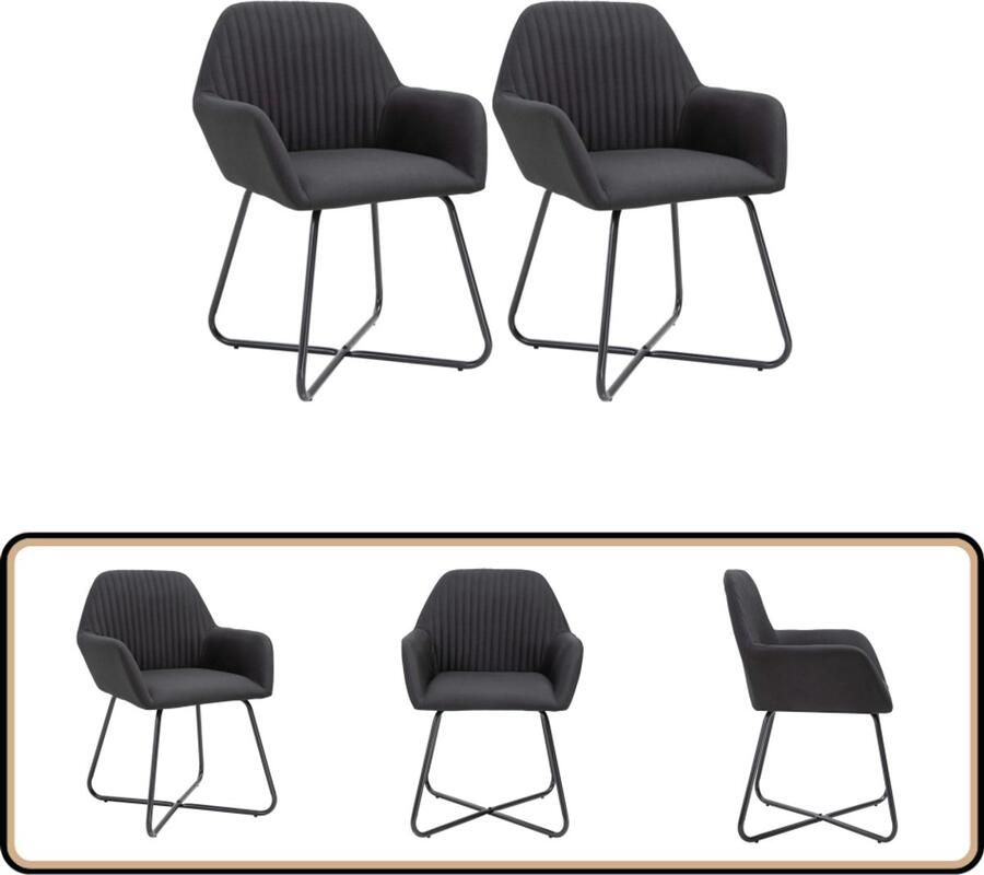 VidaXL -Eetkamerstoelen-2-st-stof-zwart - Foto 2