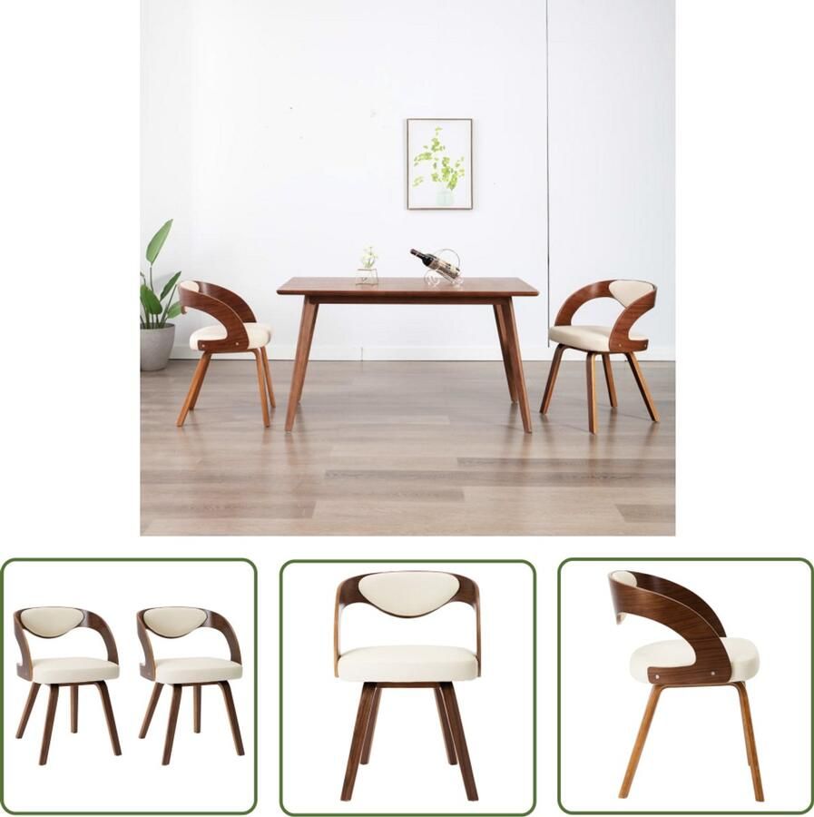 VidaXL Eetkamerstoelen 2 stuks Crème en donkerbruin Eetkamerstoel Kunstleder Cremekleurige Stoel Moderne Eetkamerstoel Stijlvolle Eetkamerstoel Comfortabele Stoel Set Van Twee Stoelen