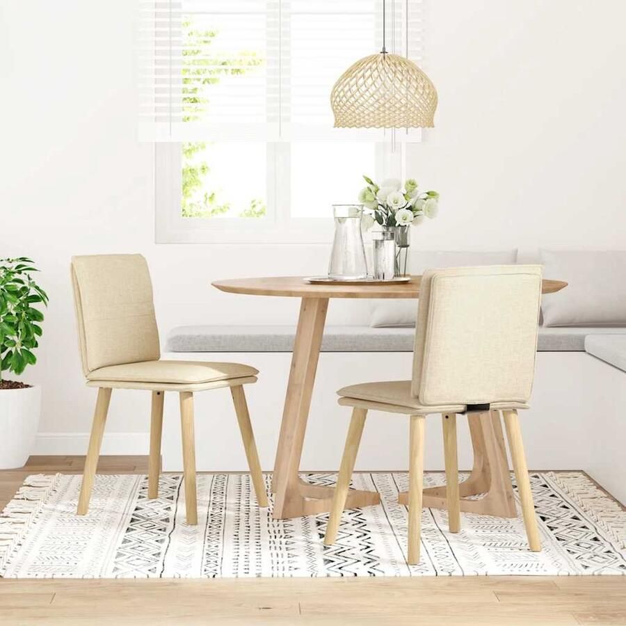 VidaXL Eetkamerstoelen 2 stuks Crèmekleurig Stof Eetkamerstoel Comfortabele Stoel Moderne Stoel Creme Fauteuil Salontafel