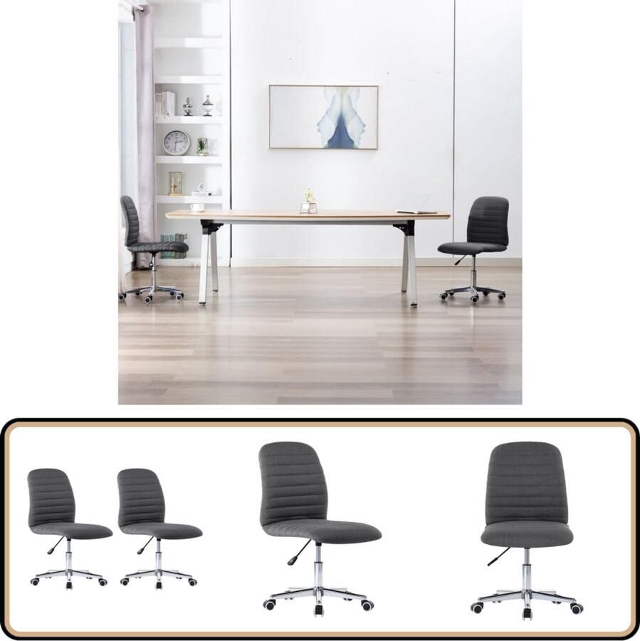 VidaXL Eetkamerstoelen 2 stuks Donkergrijs Stof Eetkamerstoel Verstelbare Stoel Donkere Grijze Stoel Design Stoel Zitmeubel Dining Chair Adjustable Chair Grey Fabric Chair