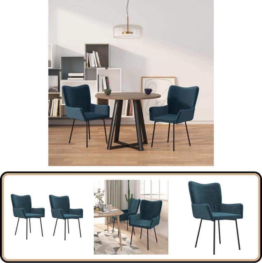 VidaXL Eetkamerstoelen 2 stuks Fluweel Blauw Eetkamerstoelen Stoelen Fluweel Meubilair Blauwe Stoelen Moderne Stoelen
