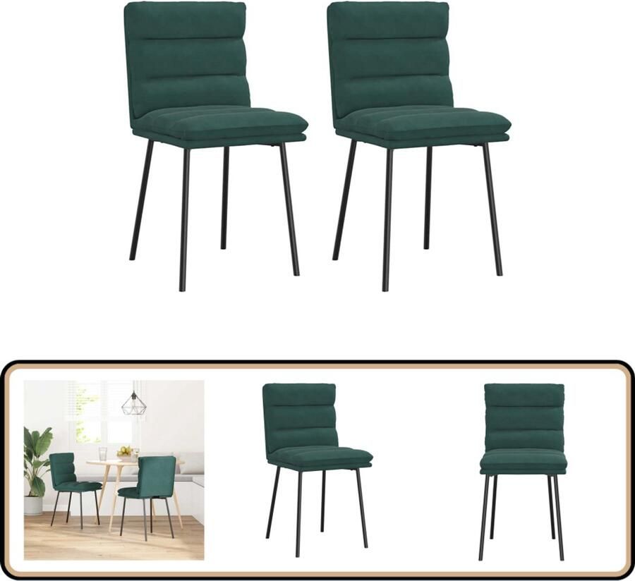 VidaXL Eetkamerstoelen 2 stuks Fluweel Donkergroen Eetkamerstoel Velours Stoel Donkere Stoel Comfortabele Stoel Design Stoel