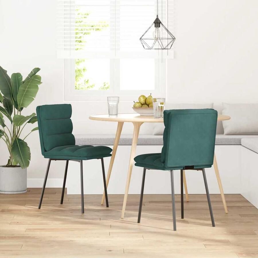 VidaXL Eetkamerstoelen 2 stuks Fluweel Donkergroen Eetkamerstoel Velours Stoel Donkere Stoel Comfortabele Stoel Design Stoel - Foto 2