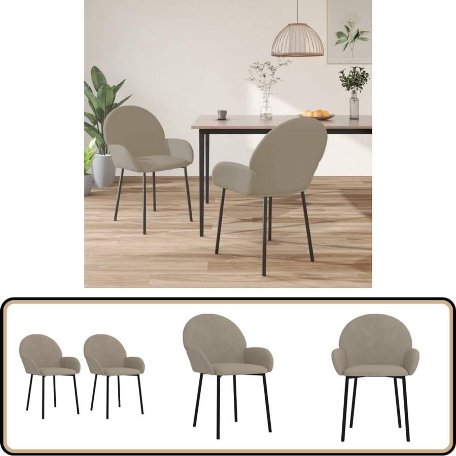 VidaXL Eetkamerstoelen 2 stuks Fluweel Lichtgrijs Eetkamerstoelen Velvet Stoelen Grijze Stoelen Lounge Stoelen Salon Meubilair Comfortabele Stoelen Modern Design Stoelen