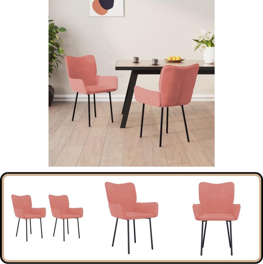 VidaXL Eetkamerstoelen 2 stuks Fluweel Roze Eetkamerstoel Fluweel Stoel Roze Stoel Luxe Stoel Comfortabele Stoel