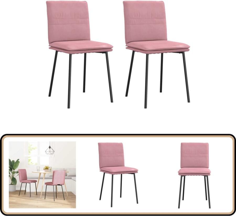 VidaXL Eetkamerstoelen 2 stuks Fluweel Roze Eetkamerstoel Velours Stoel Roze Stoel Comfortabele Stoel Moderne Stoel