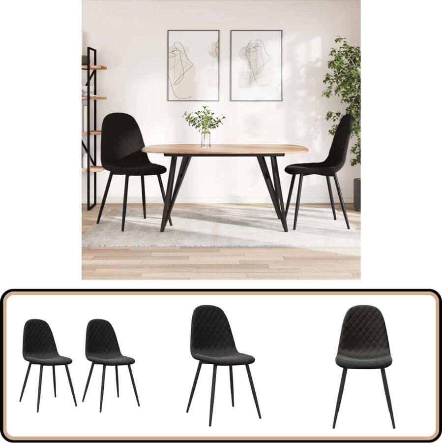 VidaXL Eetkamerstoelen 2 stuks Fluweel Zwart Eetkamerstoel Zwarte Eetkamerstoel Velvet Eetkamerstoel Design Eetkamerstoel Ergonomische Eetkamerstoel Moderne Eetkamerstoel Set Van 2 Eetkamerstoelen