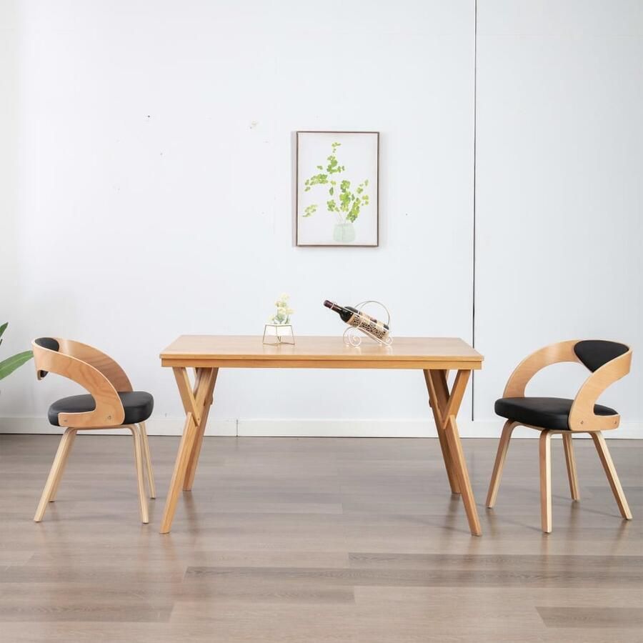 VidaXL Eetkamerstoelen 2 stuks Gebogen hout en kunstleer Eetkamerstoel Kunstleder Zwarte Eetkamerstoel Bruine Eetkamerstoel Vintage Eetkamerstoel Moderne Eetkamerstoel Comfortabele Eetkamerstoel Salontafel - Foto 2