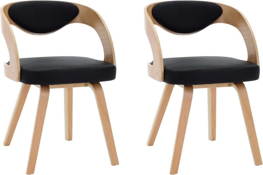 VidaXL Eetkamerstoelen 2 stuks Gebogen hout en kunstleer Eetkamerstoel Kunstleder Zwarte Eetkamerstoel Bruine Eetkamerstoel Vintage Eetkamerstoel Moderne Eetkamerstoel Comfortabele Eetkamerstoel Salontafel