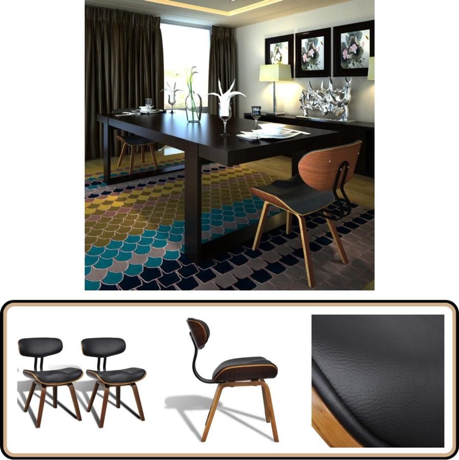 VidaXL Eetkamerstoelen 2 stuks Gebogen hout Kunstleer Eettafelstoel Eetkamerstoel Keukenstoel Salontafel Meubilair