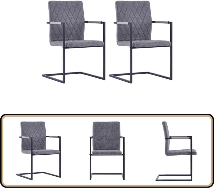 VidaXL Eetkamerstoelen 2 stuks Kunstleer Donkergrijs Zwevende Eetkamerstoelen Donkere Grijze Stoelen Kunstleder Meubels Moderne Eetkamerstoelen